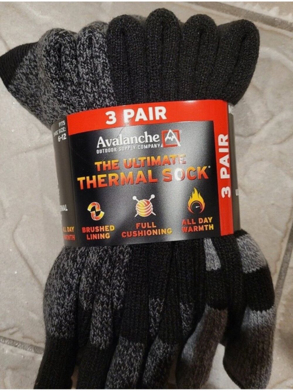 NEW LOT 3 PAIRS AVALANCHE THERMAL HEAVYWEIGHT WINTER SOCKS CREW SOCKS MENS